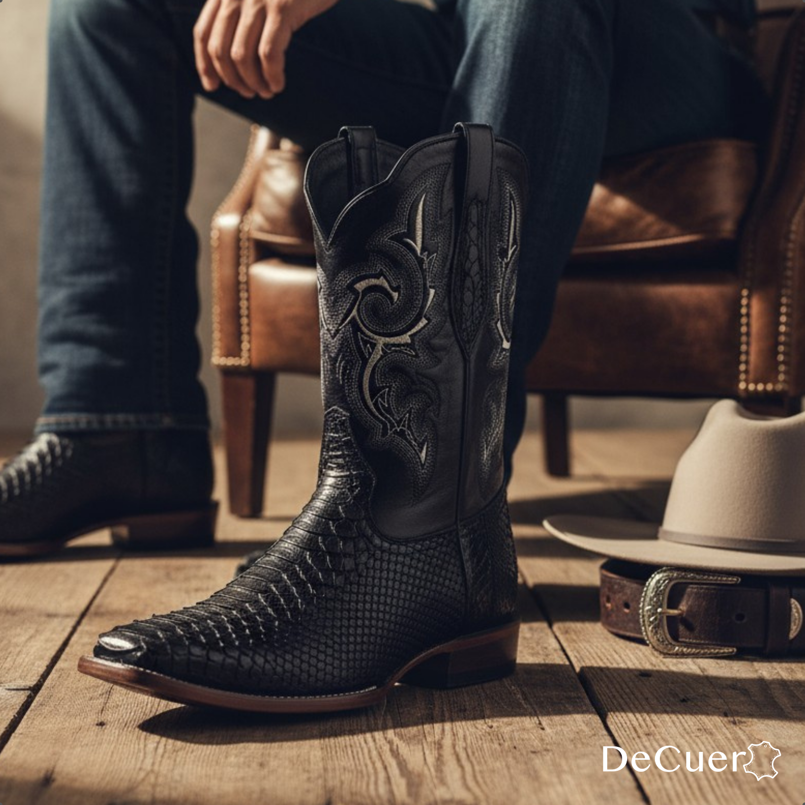 Rocco Men's Black Python Exotic Leather Boots