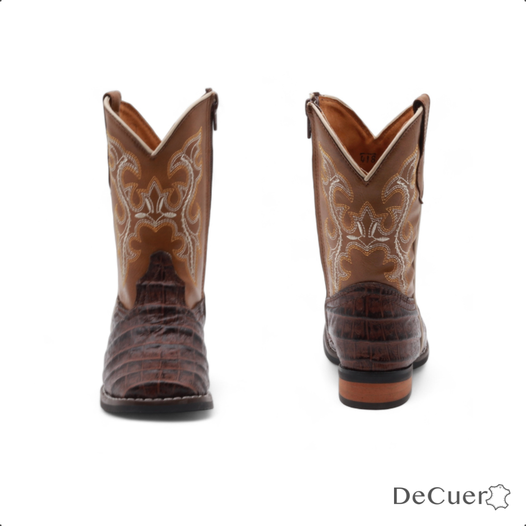 Logan Kids Brown Crocodile Print Leather Boots