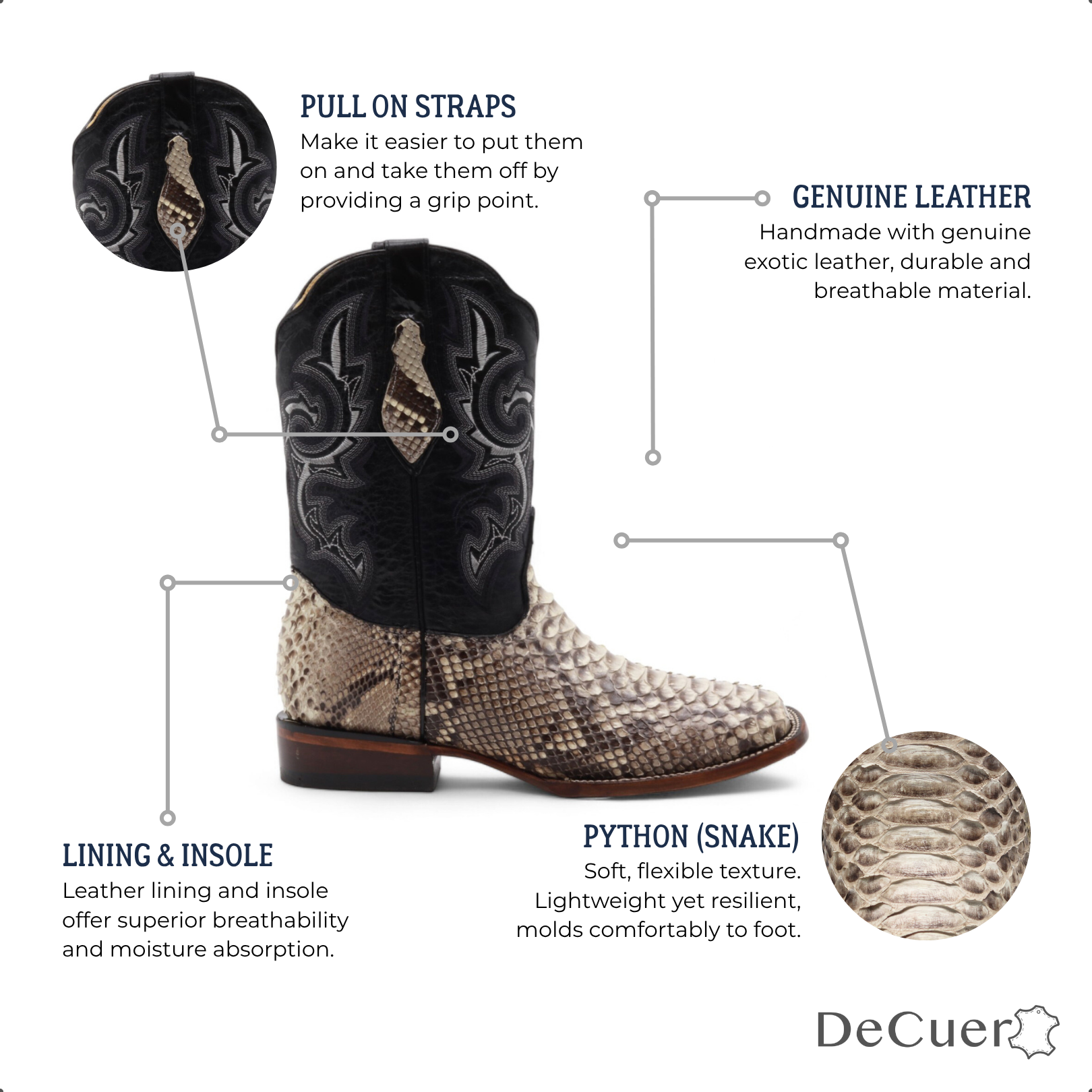 Rocco Men's Natural Python Exotic Leather Boots