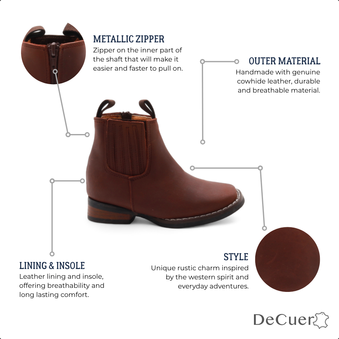 Evan Kids Brown Leather Short Boots