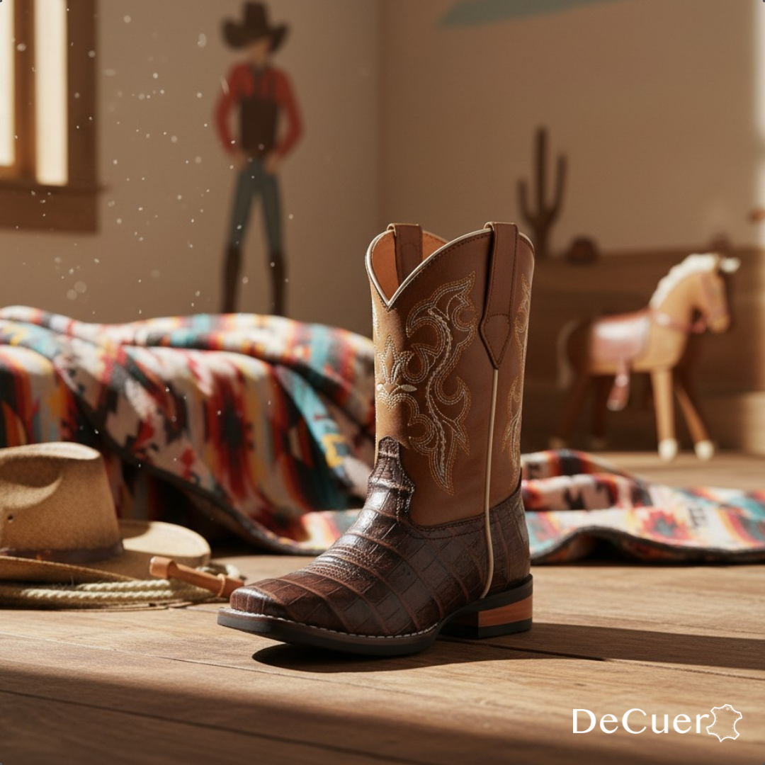 Logan Kids Brown Crocodile Print Leather Boots