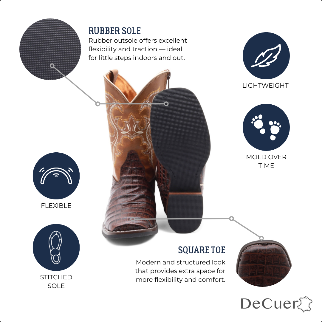 Logan Juniors Brown Crocodile Print Leather Boots