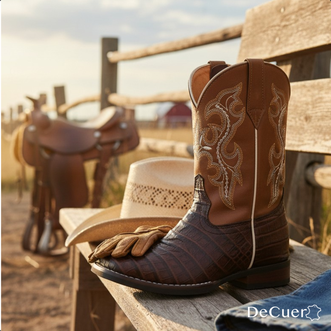 Logan Juniors Brown Crocodile Print Leather Boots