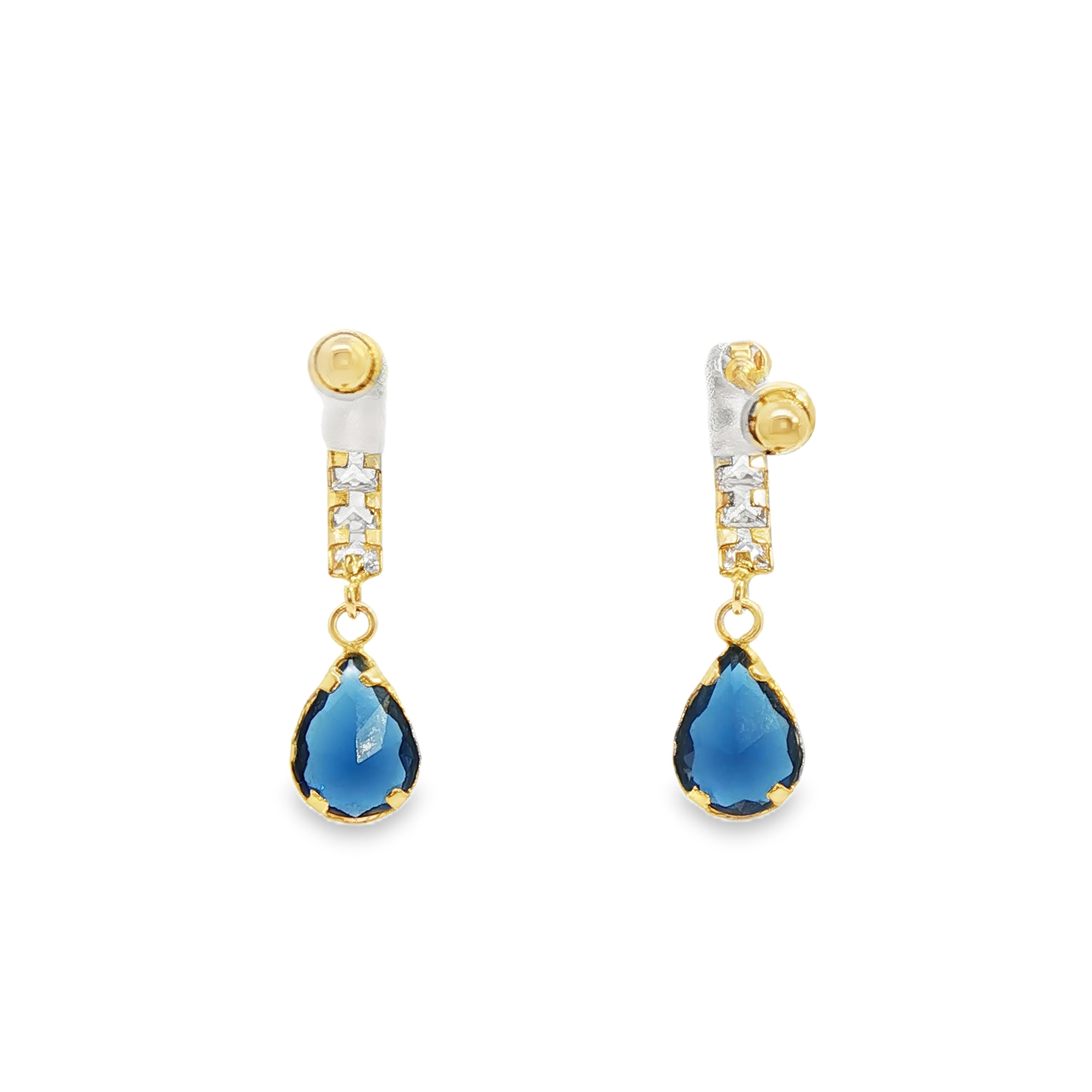 Yellow Gold 14K Drop Earrings with Pear Cut Blue Stone