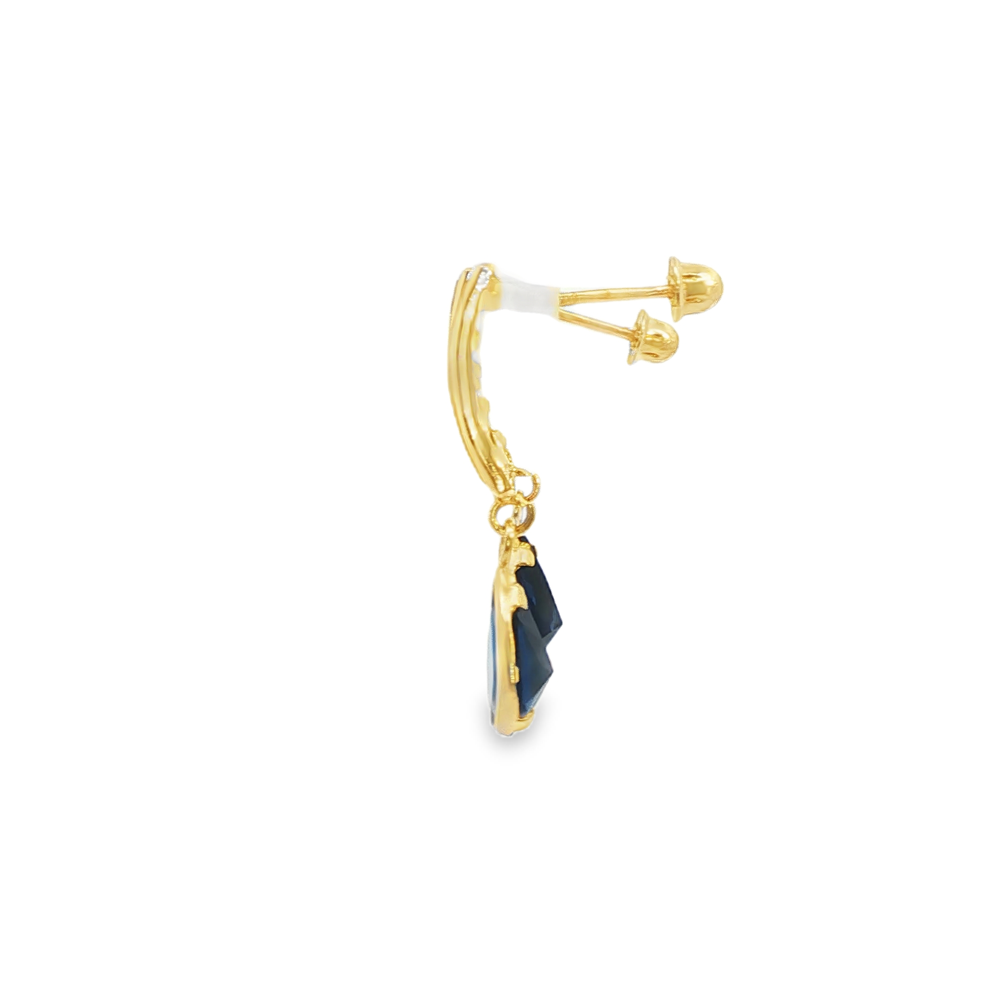 Yellow Gold 14K Drop Earrings with Pear Cut Blue Stone