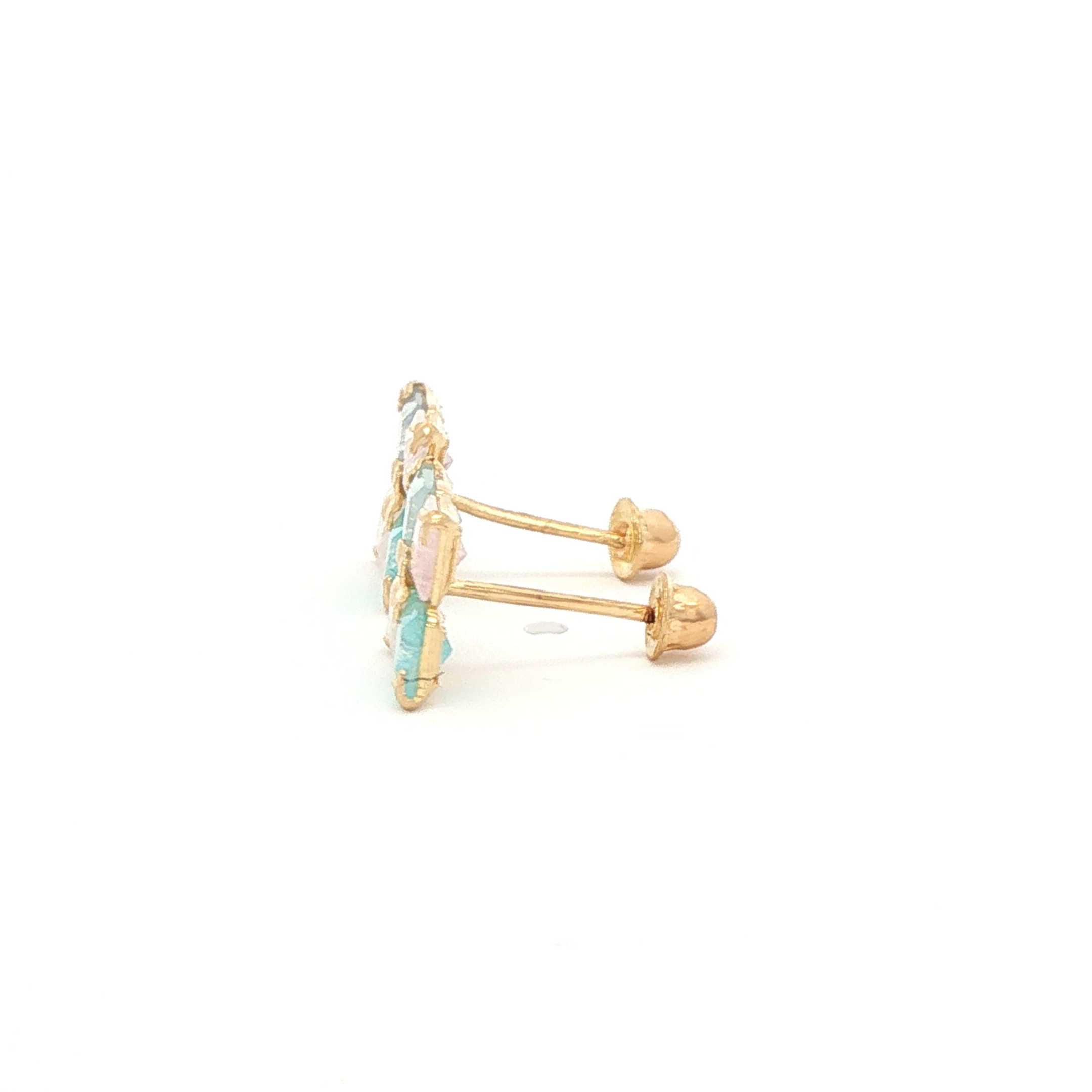 Yellow Gold 14K Stud Earrings with Square Stone Cabochons