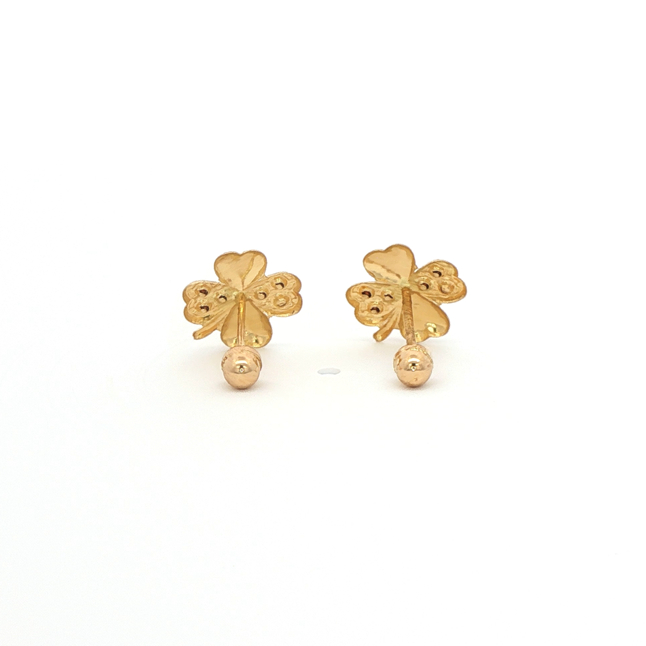 Yellow Gold 10K Clover Stud Earrings with Round Brilliant Cut CZ