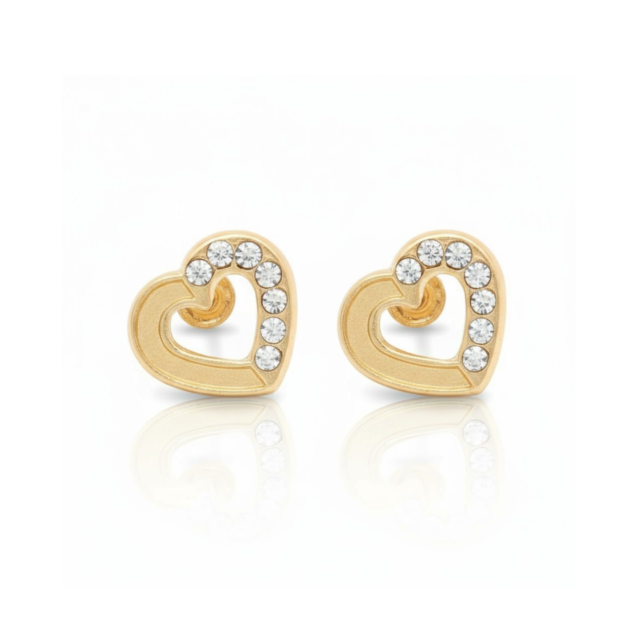 14K Yellow Gold Stud Earrings with Heart-Shaped Brilliant Cut CZ