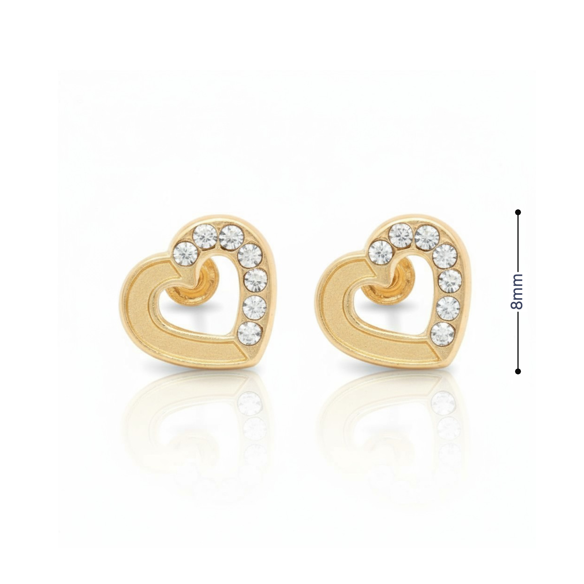 14K Yellow Gold Stud Earrings with Heart-Shaped Brilliant Cut CZ