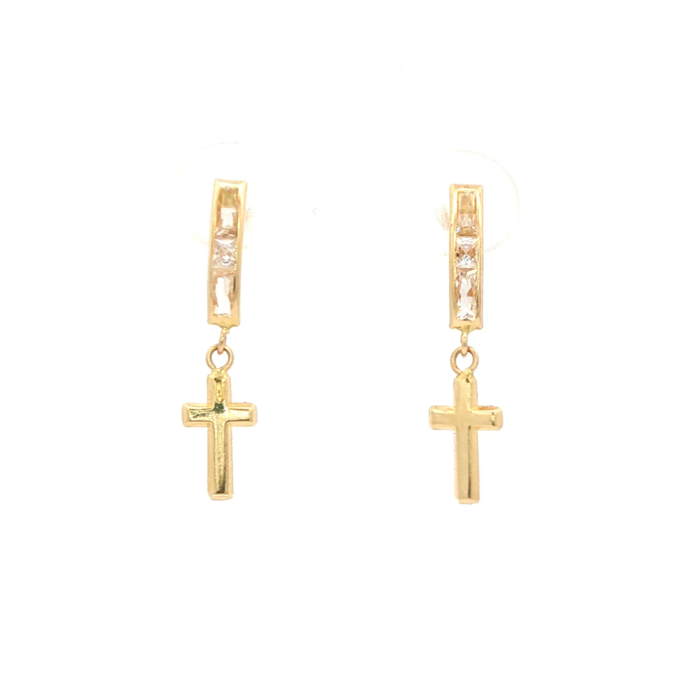 Yellow Gold 10K Dangle Earrings with Cz Accents and Cross Pendant