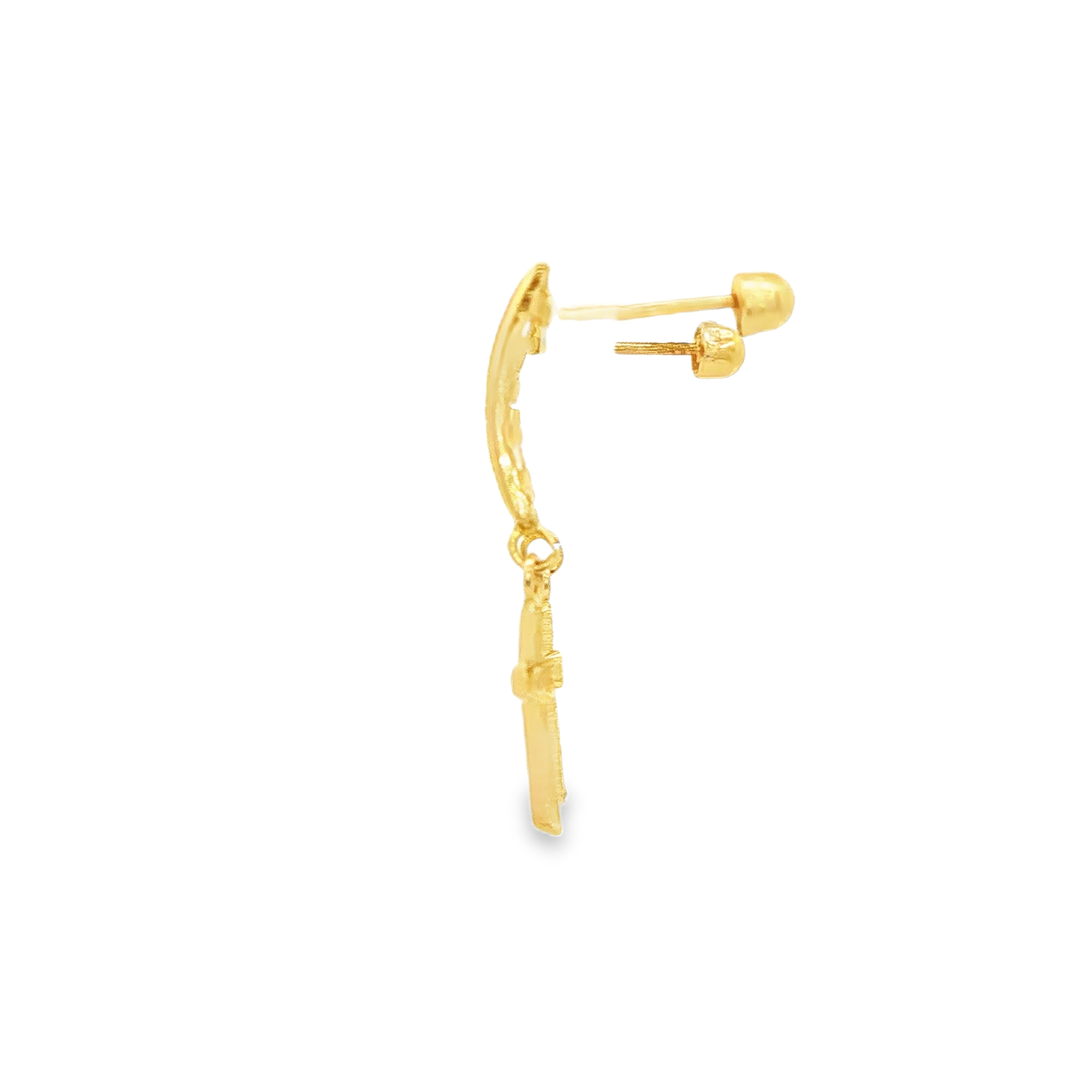 Yellow Gold 10K Dangle Earrings with Cz Accents and Cross Pendant