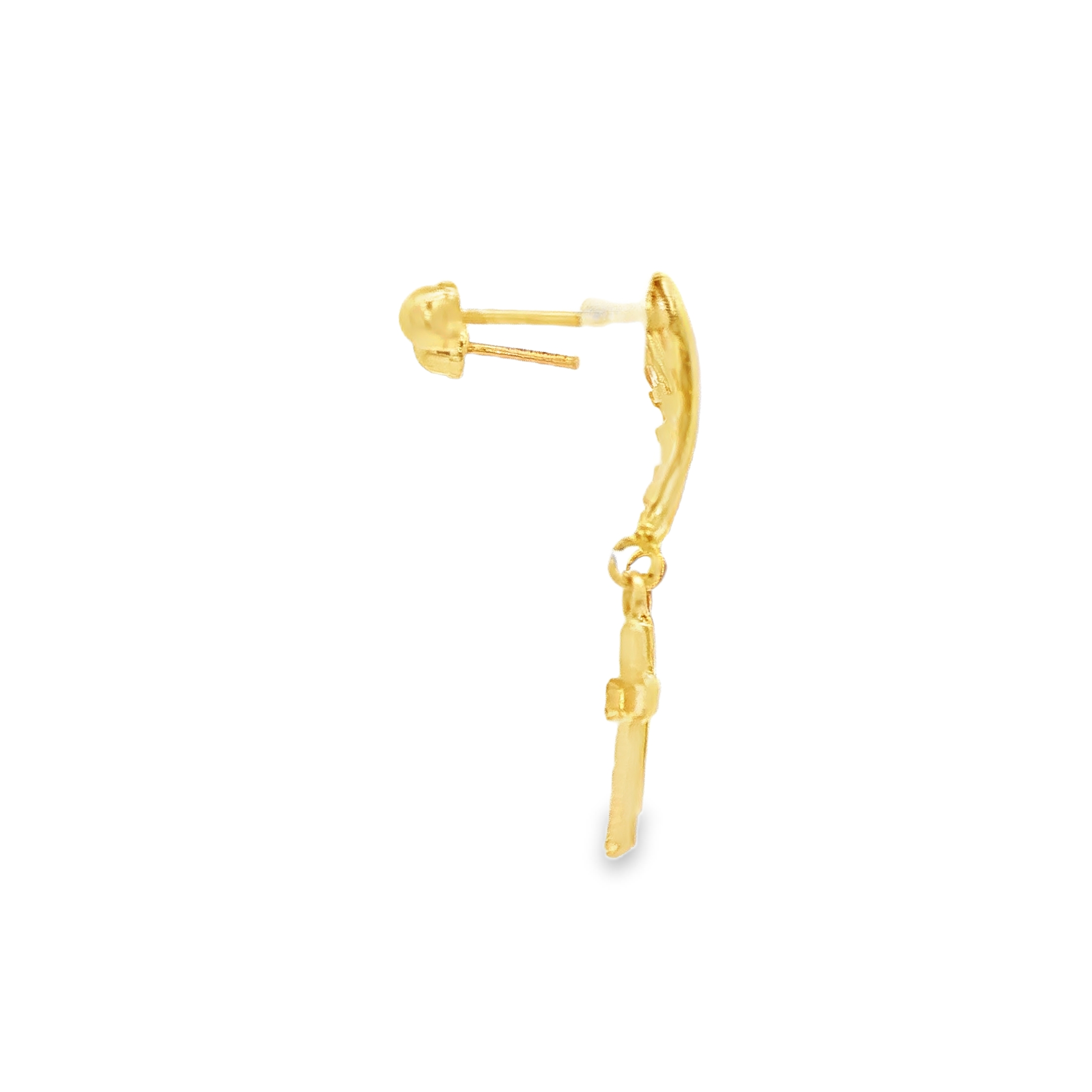 Yellow Gold 10K Dangle Earrings with Cz Accents and Cross Pendant