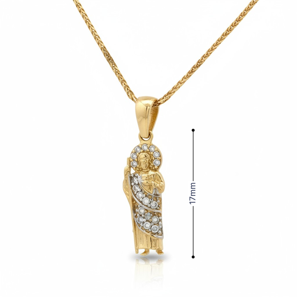 Yellow Gold 10K St. Jude Necklace with Round Cut Cz