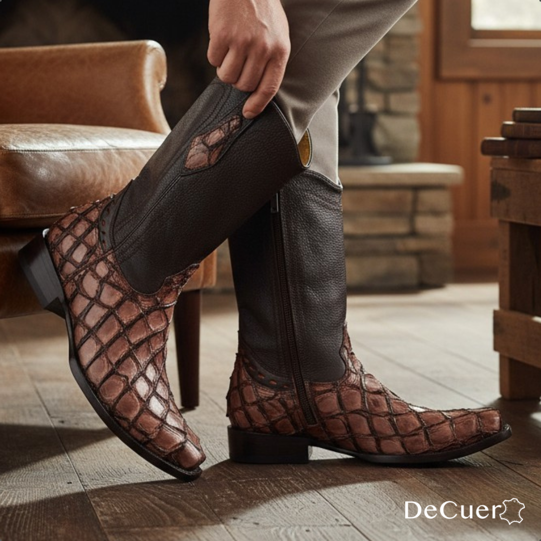 Anders Men's Brown Pirarucu Exotic Leather Boots