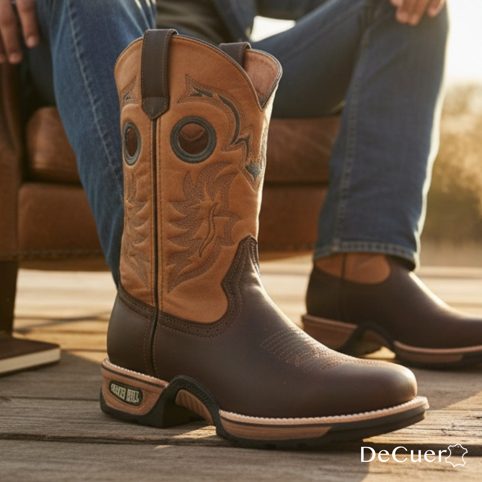 Dallas Men's Fox Print Brown and Honey Leather Boots