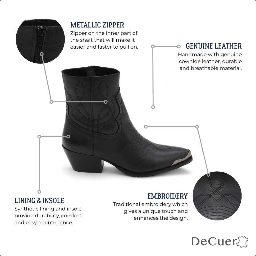 Oeste Women's Black Leather Short Boots