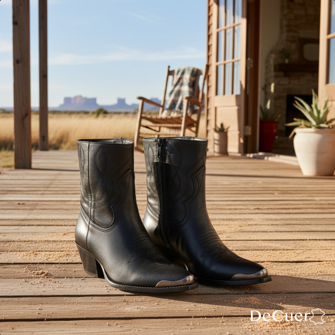 Oeste Women's Black Leather Short Boots