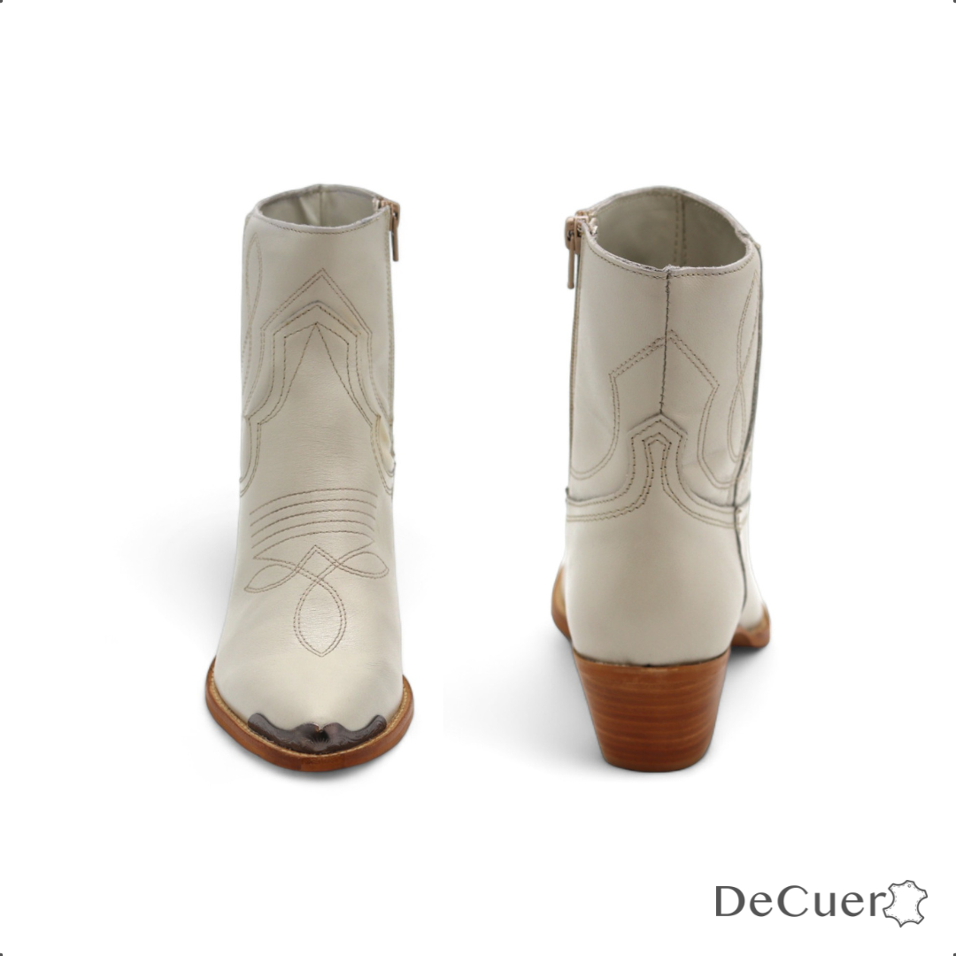 Oeste Women's White Leather Short Boots