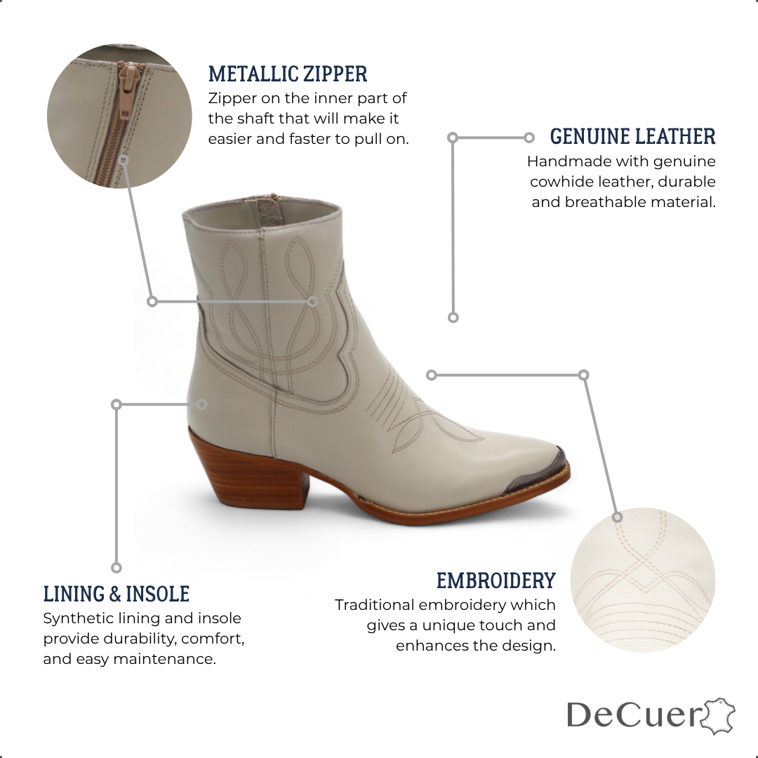 Oeste Women's White Leather Short Boots