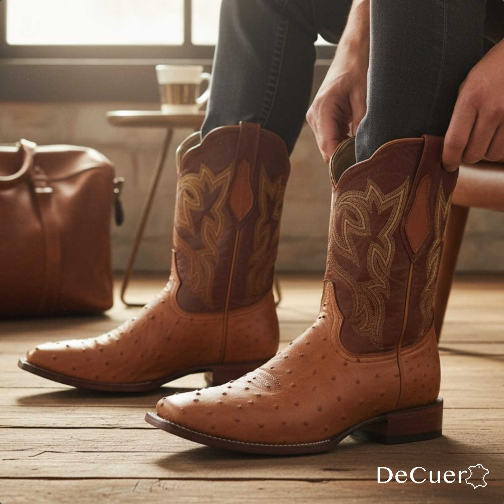 Tafari Men's Camel Ostrich Exotic Leather Boots