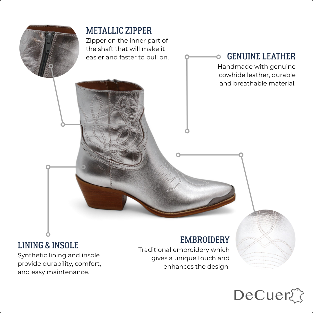 Oeste Women's Metallic Silver Leather Short Boots