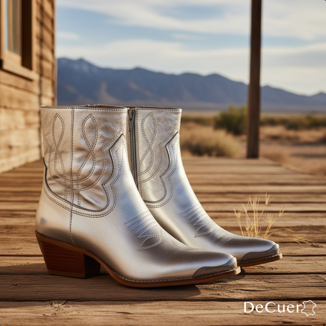 Oeste Women's Metallic Silver Leather Short Boots
