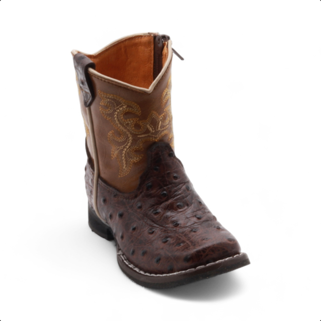 Cedric Kids Brown Ostrich Print Leather Boots