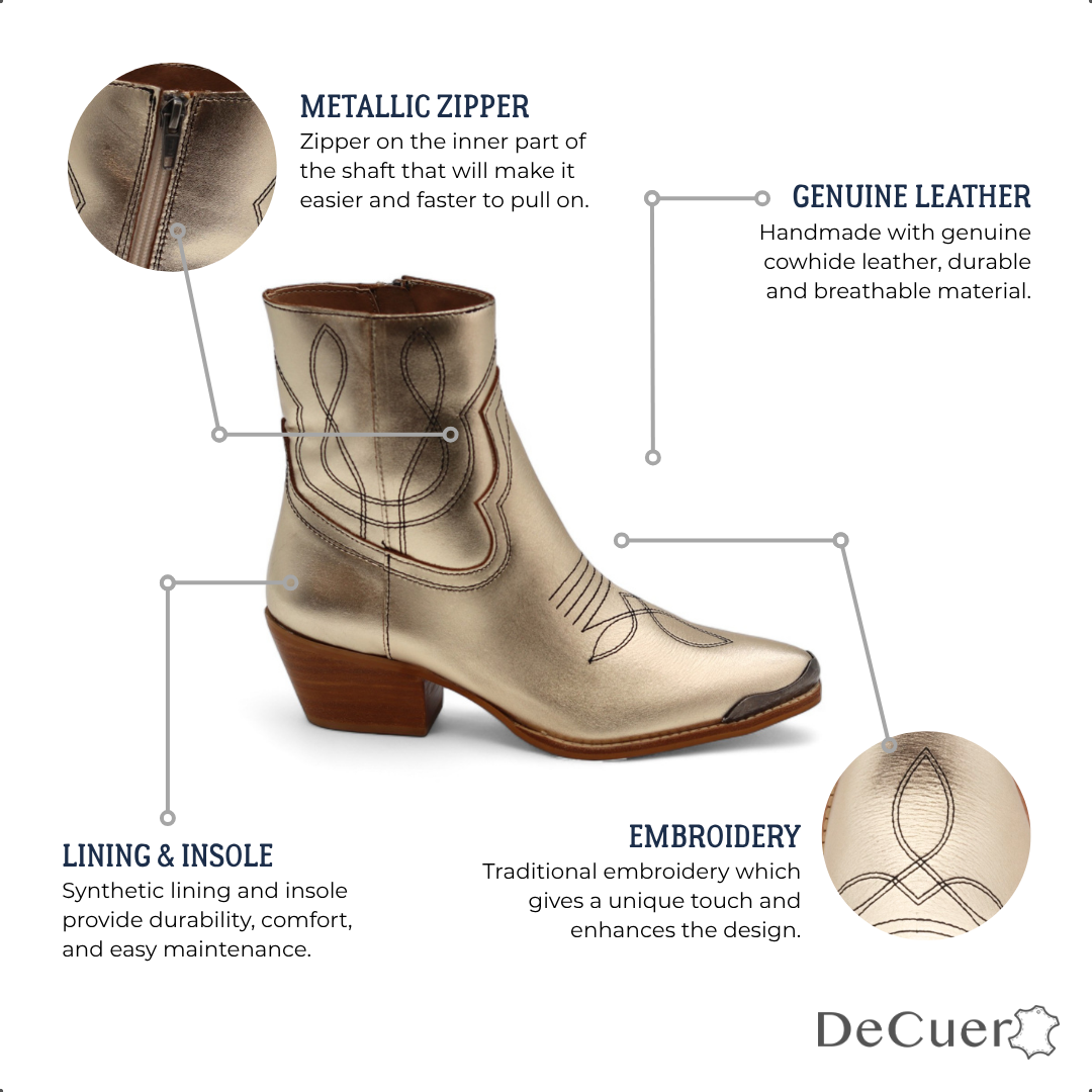 Oeste Women's Metallic Gold Leather Short Boots