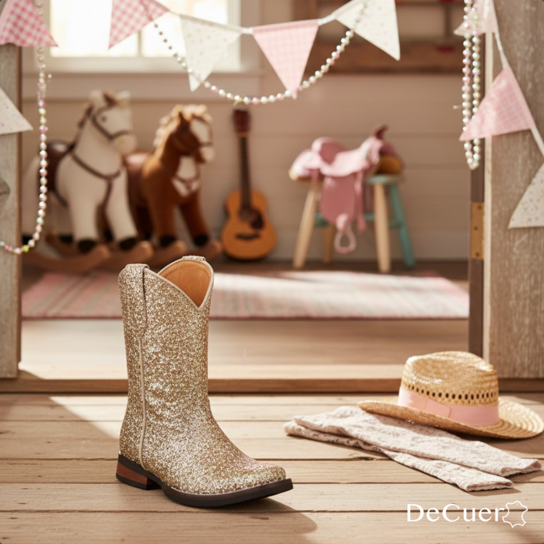 Annie Kids Gold Glitter Leather Boots