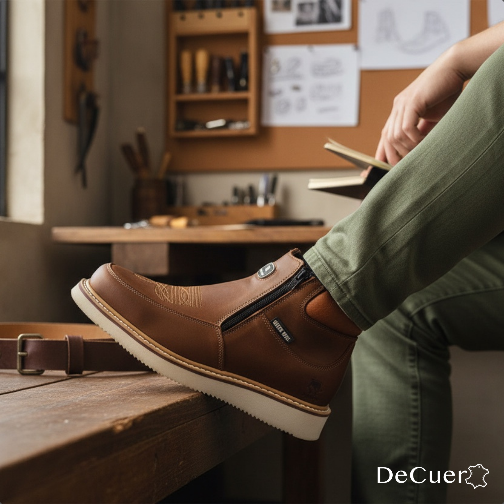 El Paso Men's Camel Leather Short Boots