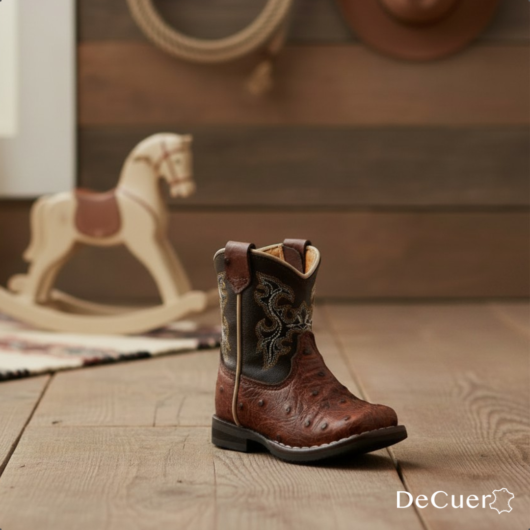 Cedric Baby's Shedron Ostrich Print Leather Boots