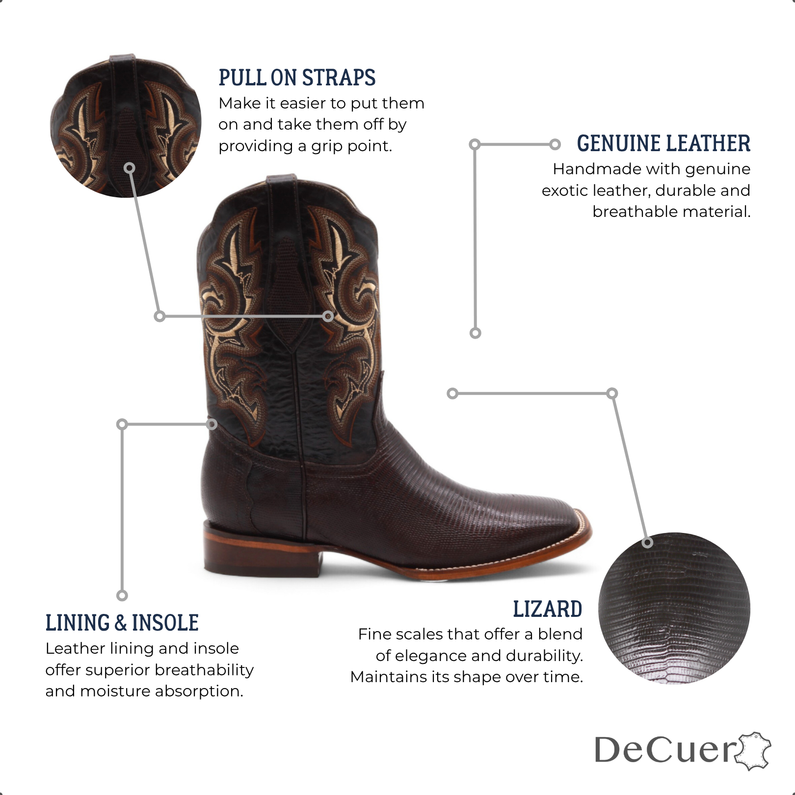 Malik Men's Brown Lizard Exotic Leather Boots