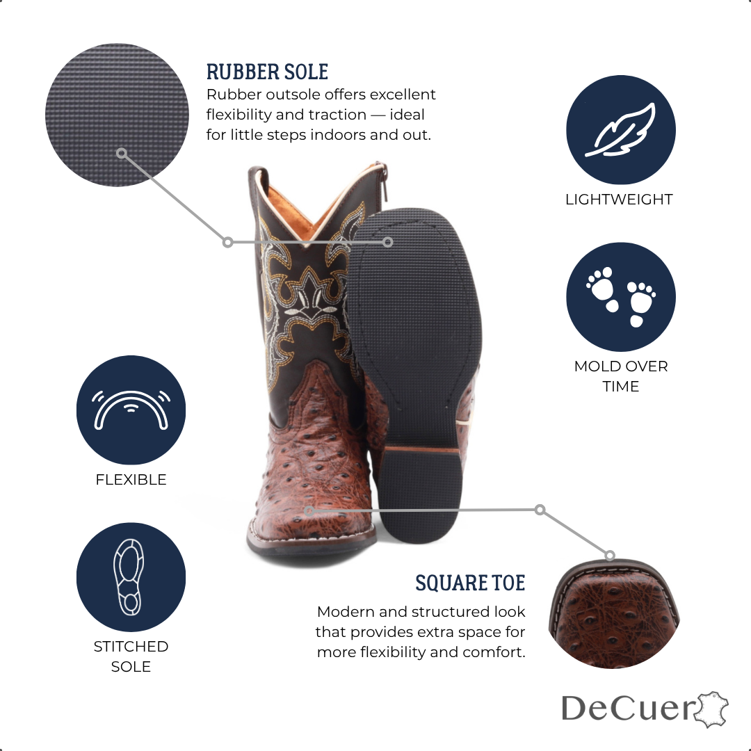 Cedric Juniors Shedron Ostrich Print Leather Boots
