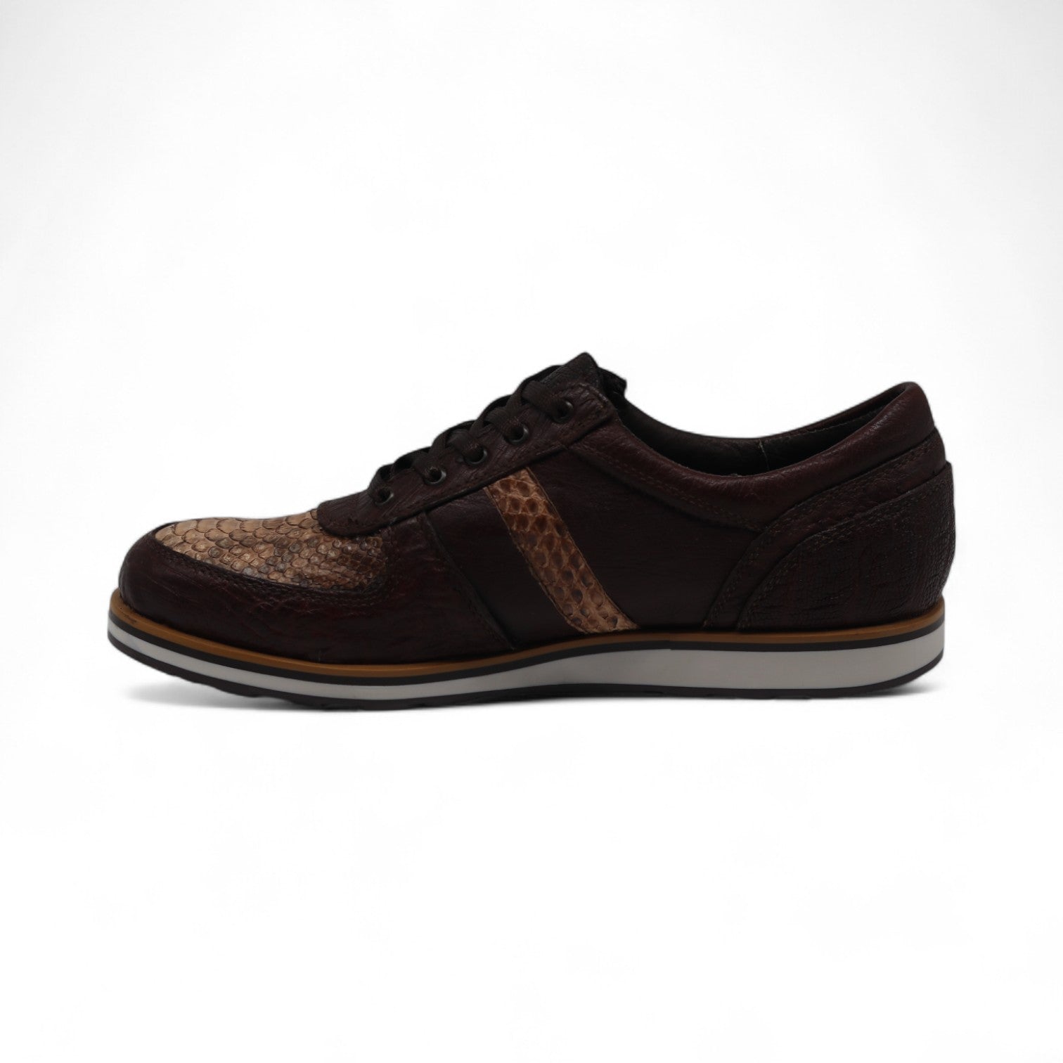 Asher Men's Brown Ostrich & Python Exotic Leather Sneakers