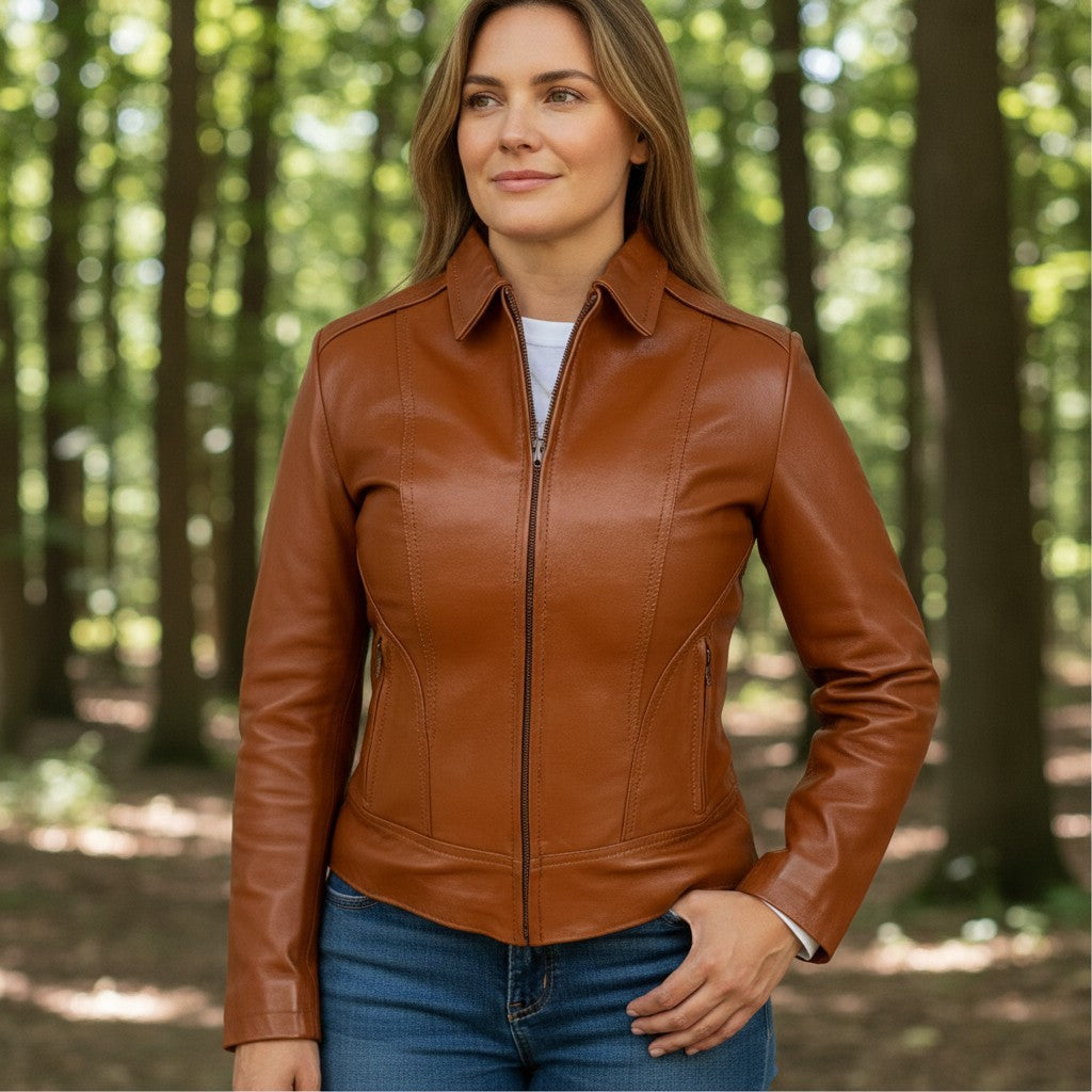 Beatrice Women's Camel Leather Jacket