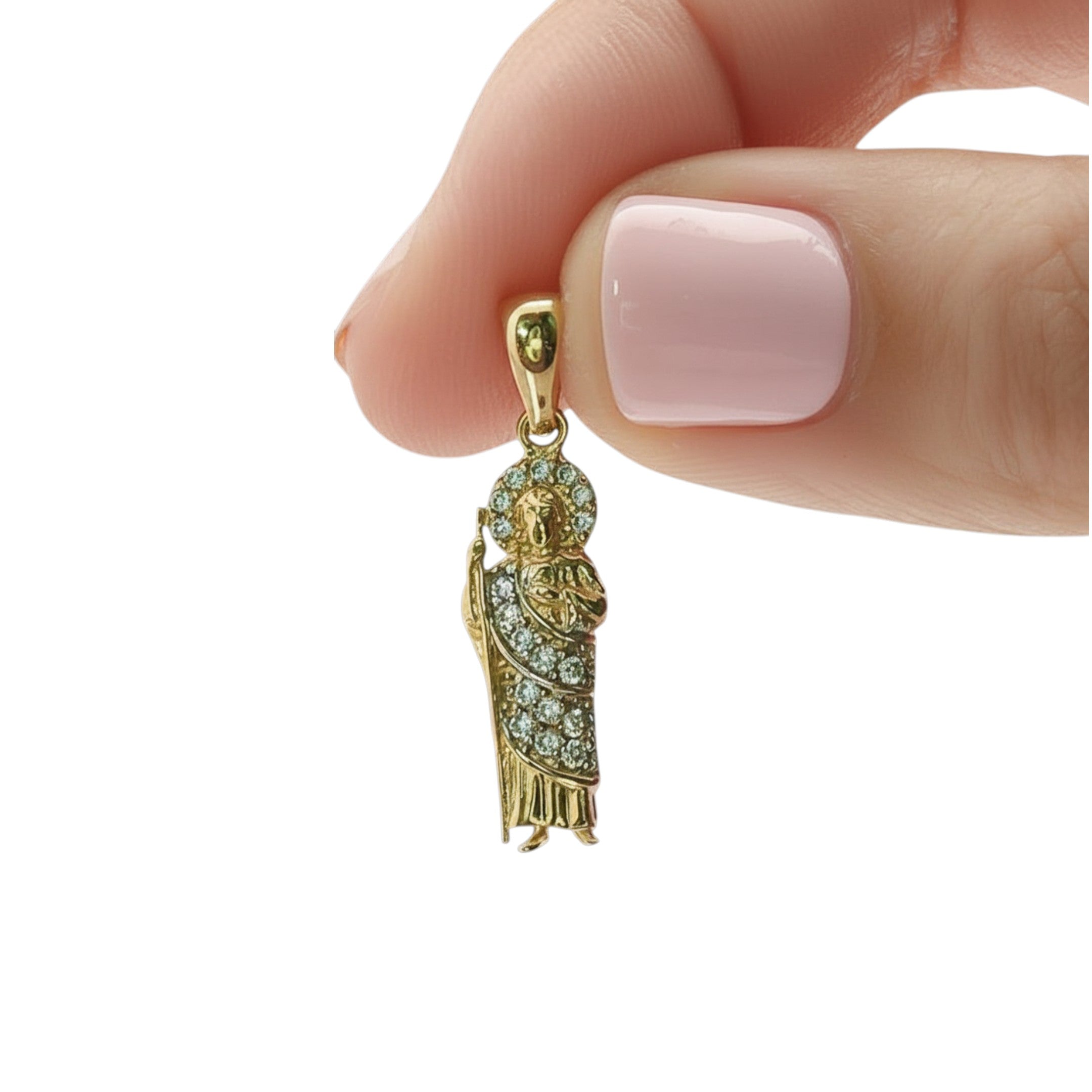 Yellow Gold 10K St. Jude Necklace with Round Cut Cz