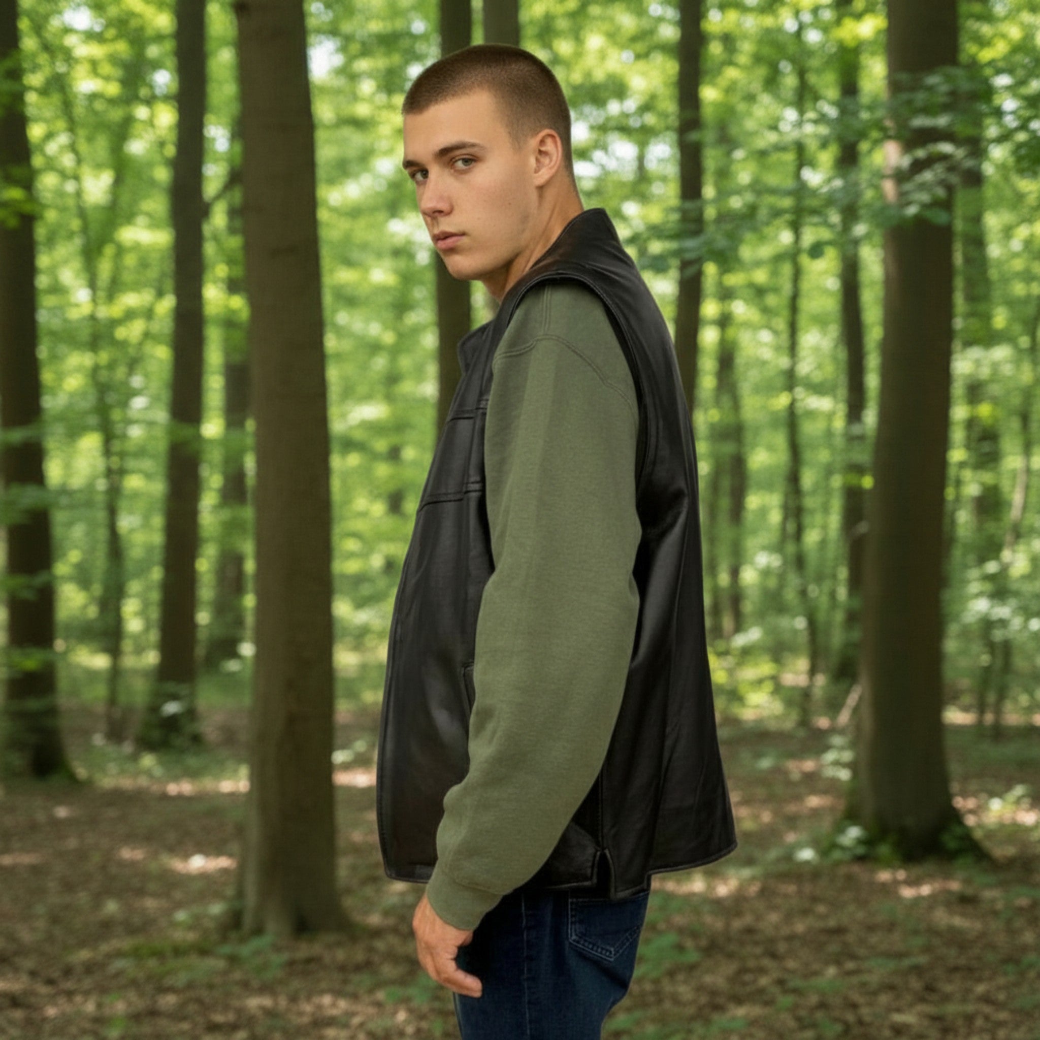 Edgar Men's Black Leather Vest