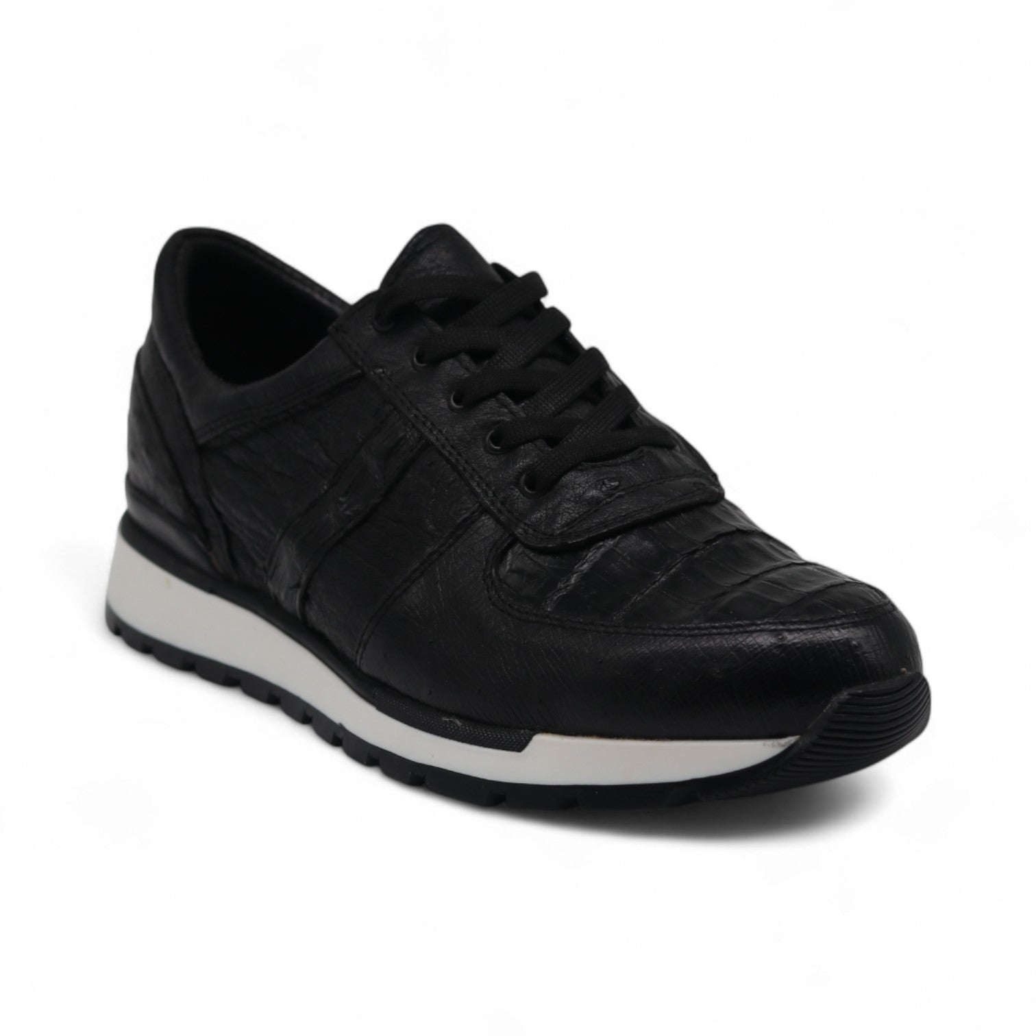 Fabio Men's Black Croc Belly Exotic Leather Sneakers