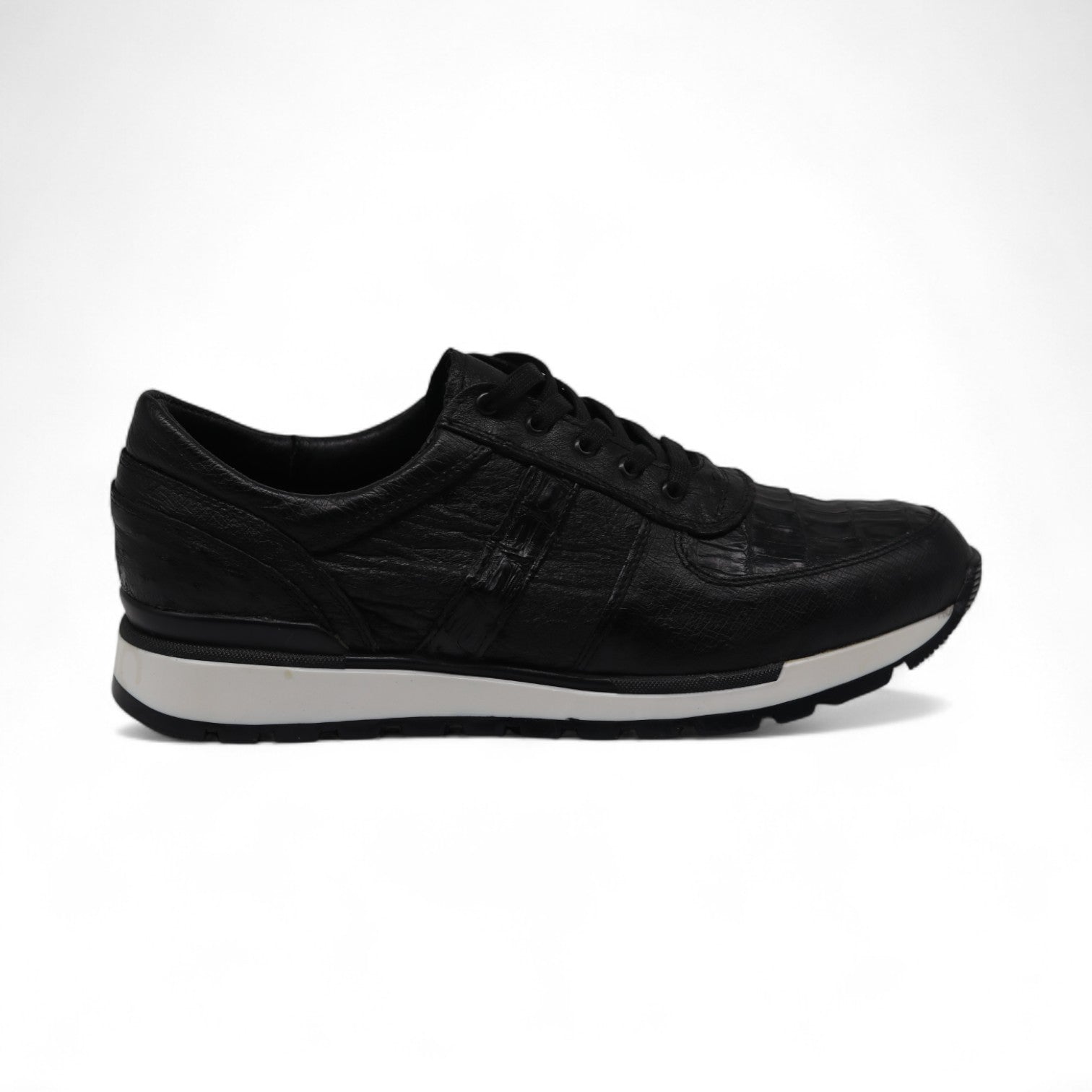 Fabio Men's Black Croc Belly Exotic Leather Sneakers