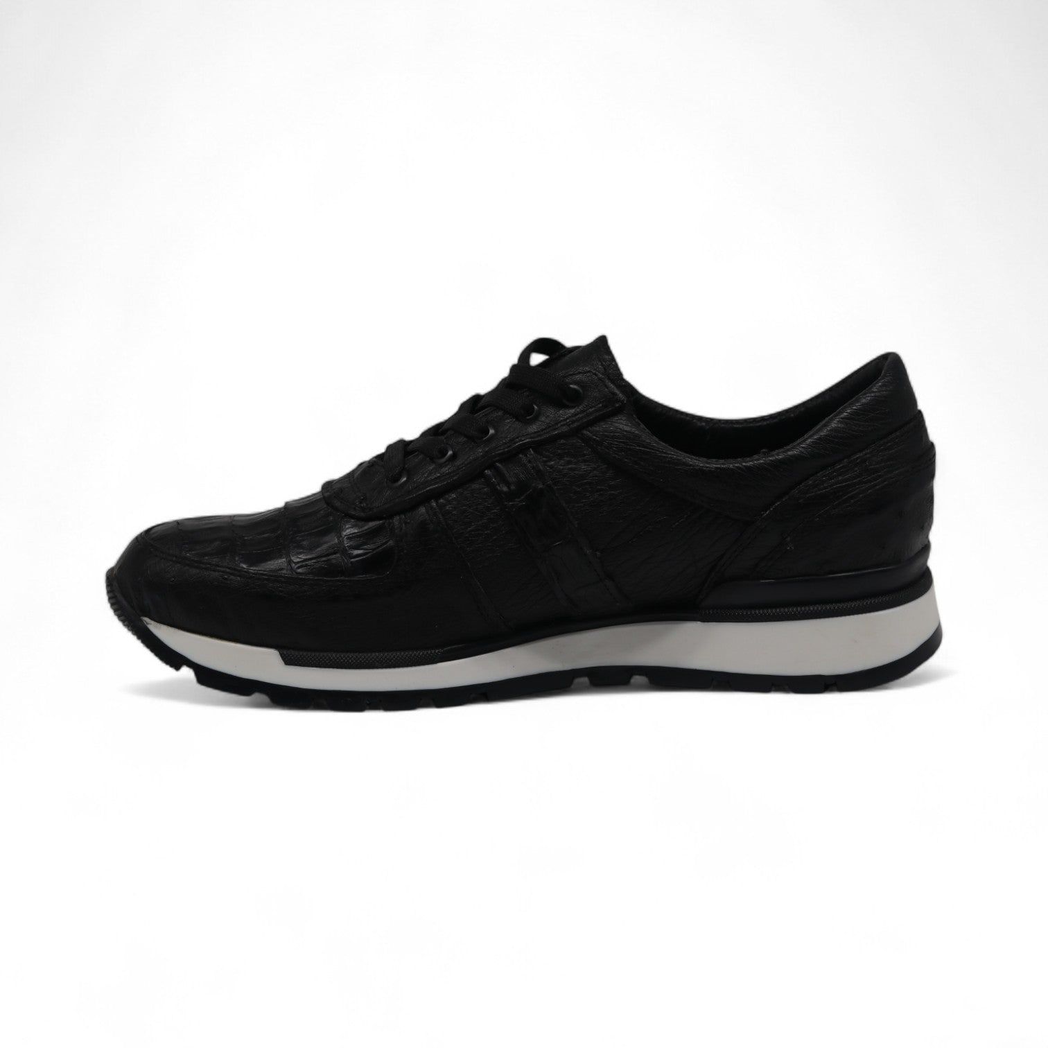 Fabio Men's Black Croc Belly Exotic Leather Sneakers