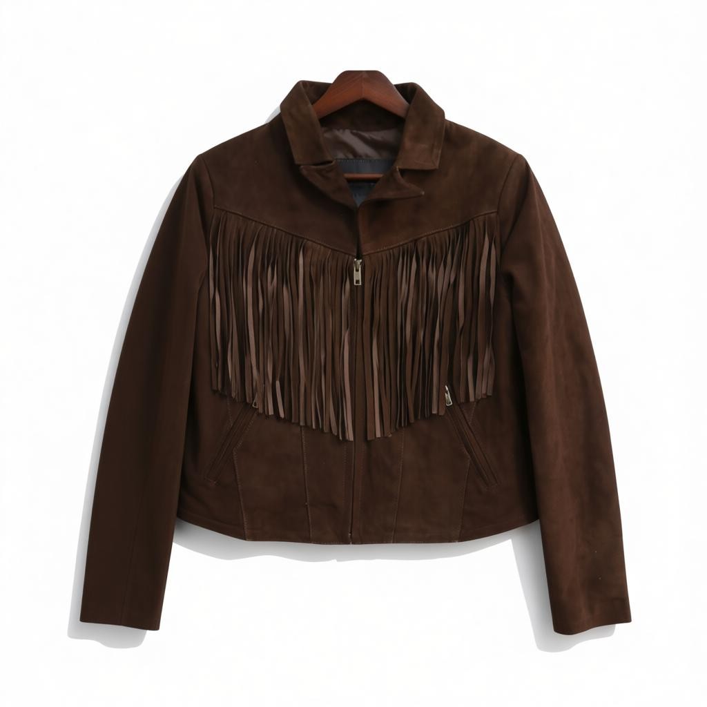 Giulia Women's Brown Leather Jacket with Fringes