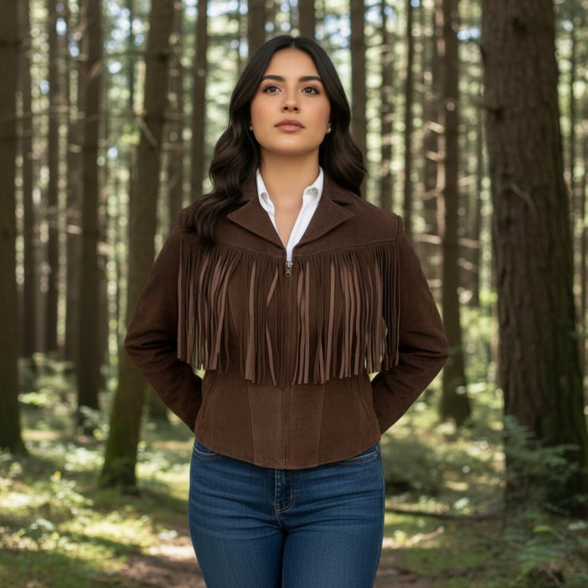 Giulia Women's Brown Leather Jacket with Fringes