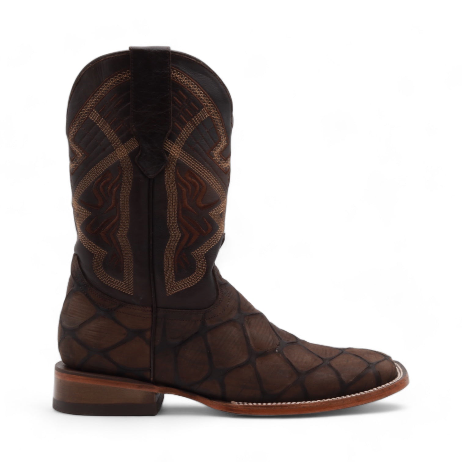 Kansas Men's Brown Pirarucu Print Leather Boots