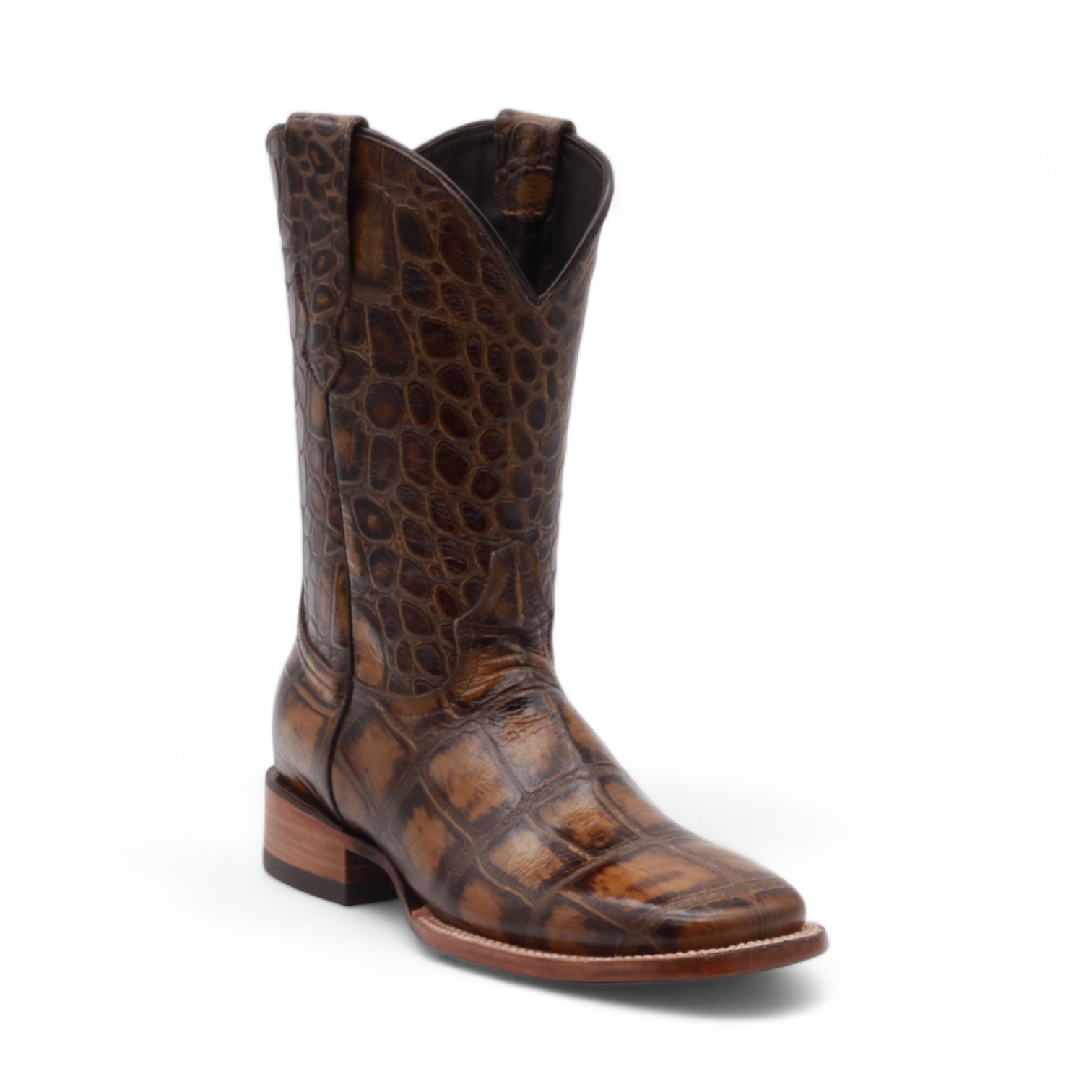 Montana Men's Brown Alligator Print Leather Boots