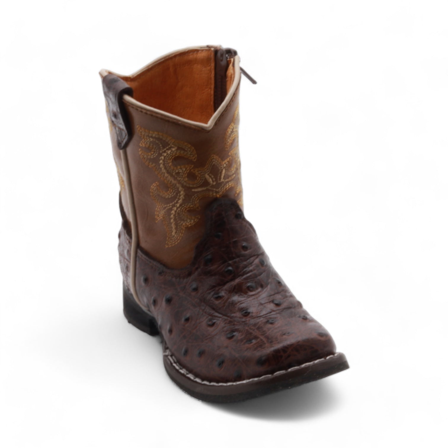 Cedric Kids Brown Ostrich Print Leather Boots