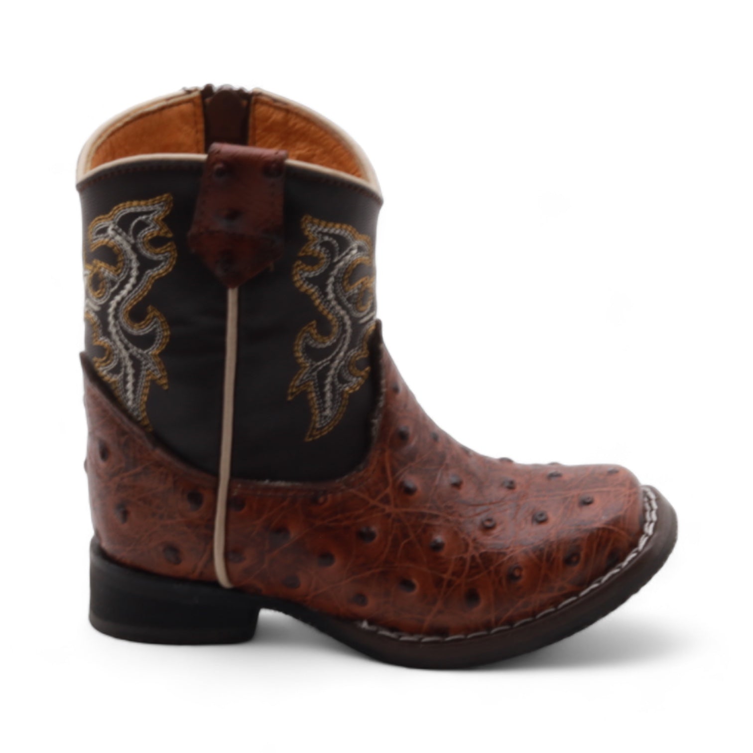 Cedric Kids Shedron Ostrich Print Leather Boots