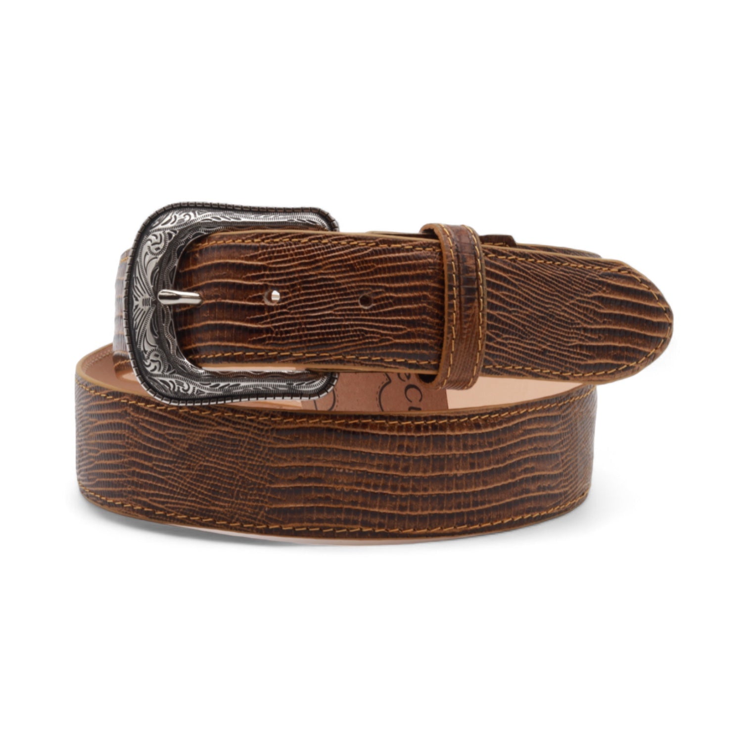 Minnesota Camel Lizard Print Leather Belt