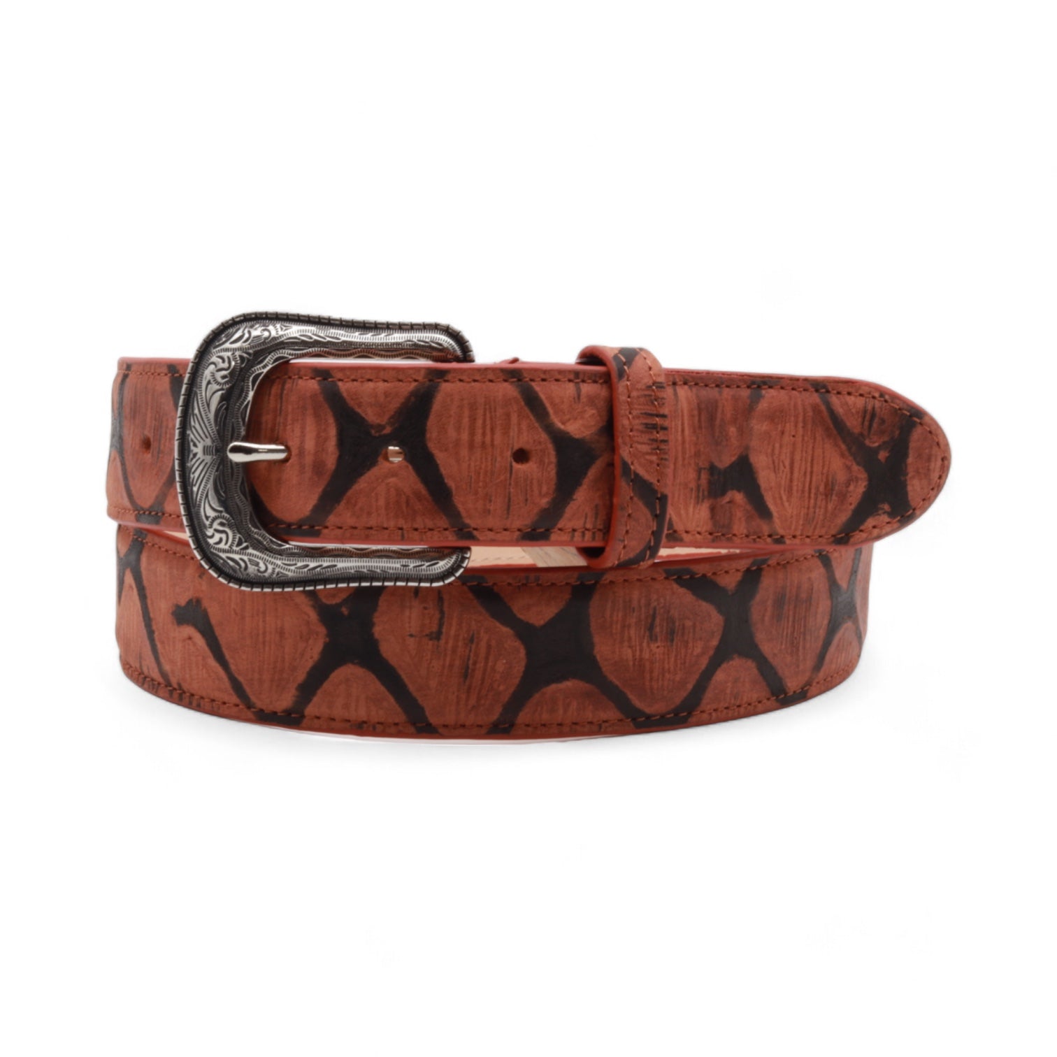 Kansas Shedron Pirarucu Print Leather Belt
