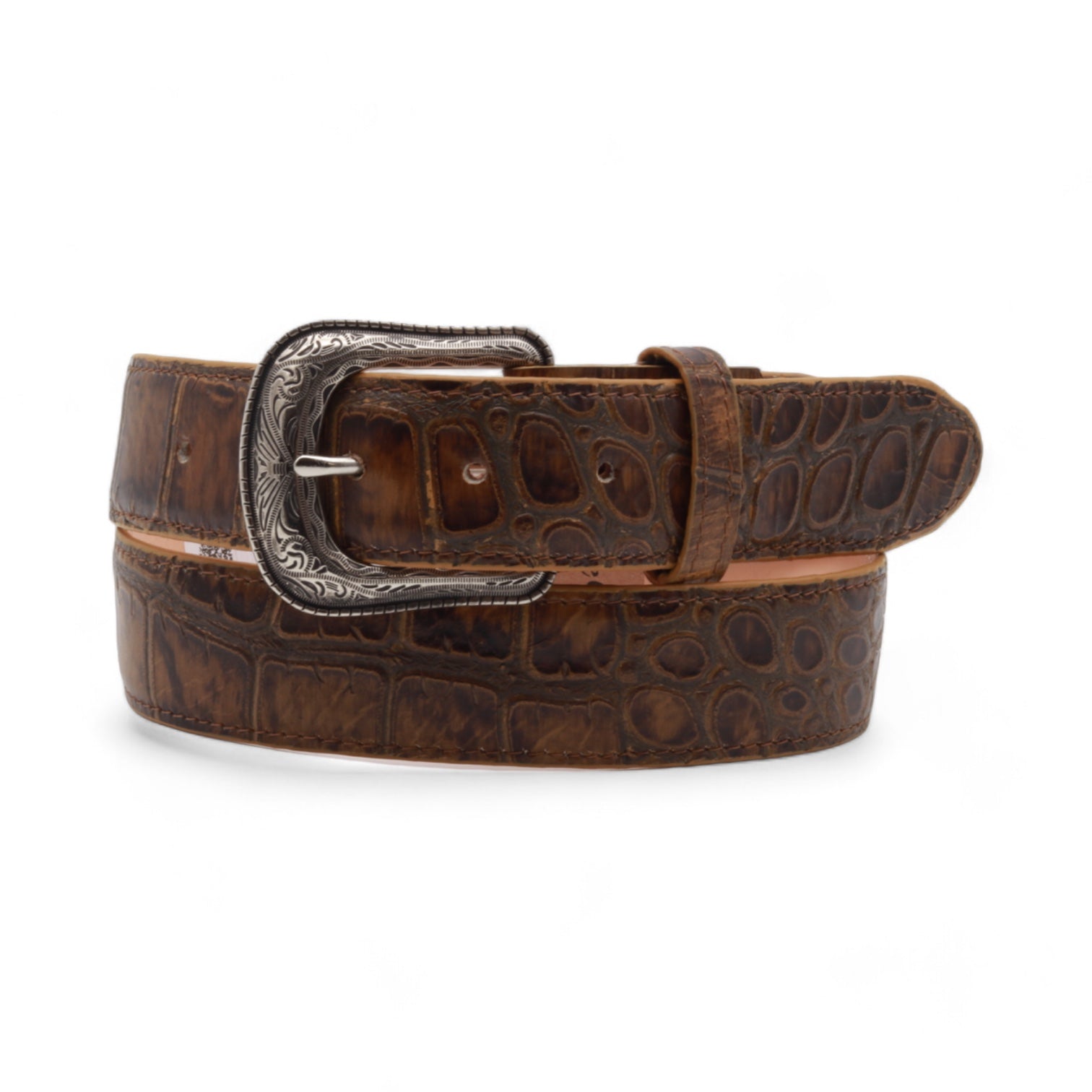 Montana Brown Alligator Print Leather Belt