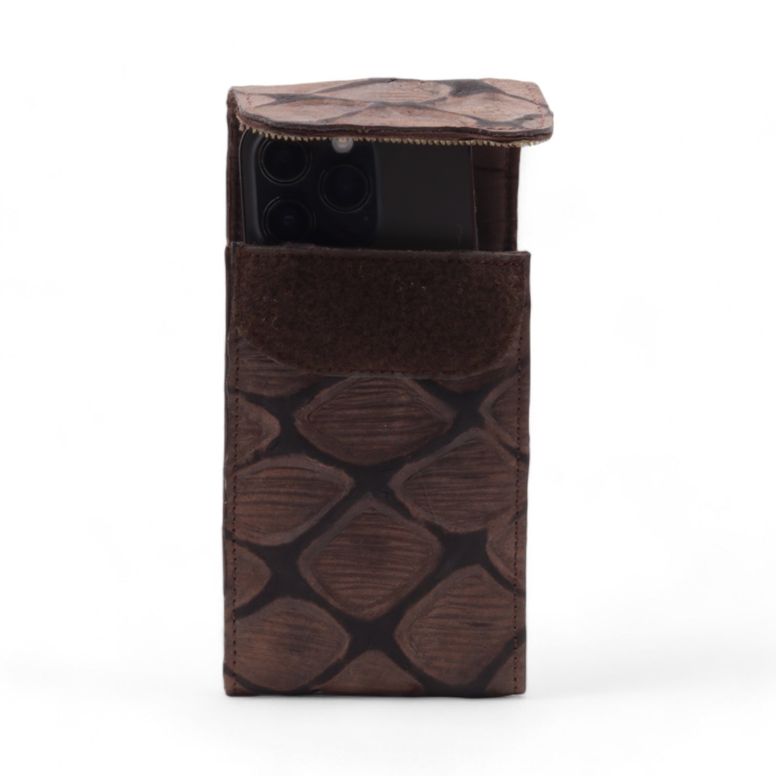 Kansas Brown Pirarucu Print Leather Phone Case